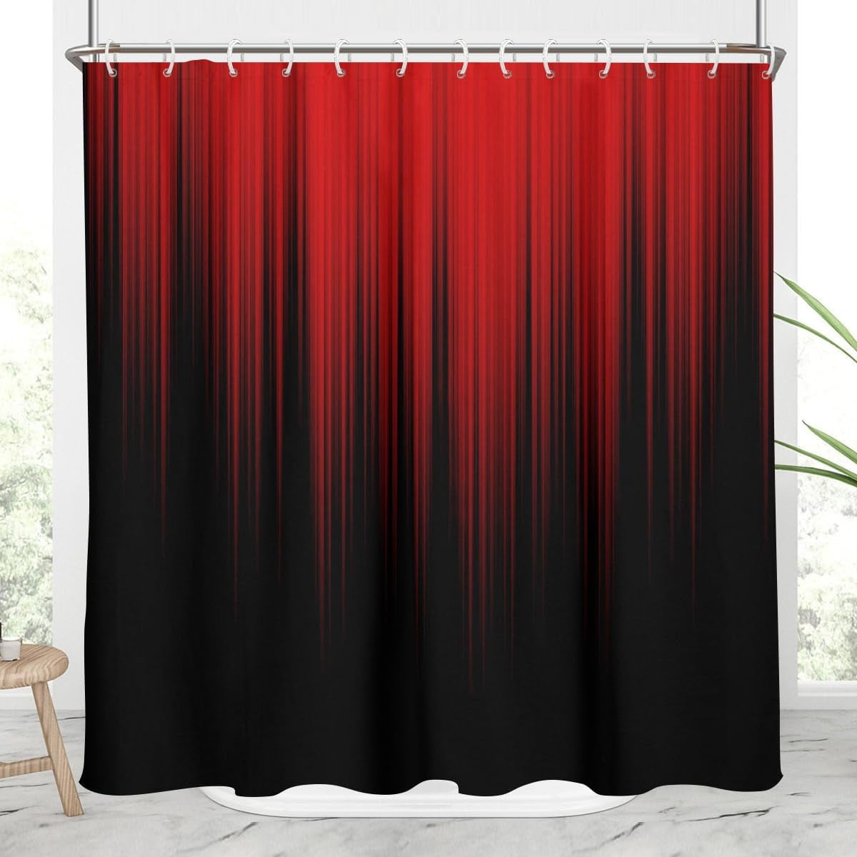 Red and Black Shower Curtain Funny Adult Men Anime Elegant Design Bright Decorative Asian Dark Abstract Cool Gradient Vintage Home Bathroom Decor Bathtub Set with 12 Hooks, 72x72, Modern