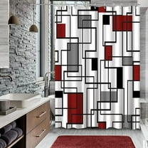 Red and Black Shower Curtain Grey and White Shower Curtains for Bathroom Mid Century Modern Abstract Geometric Shower Curtains Fabric with Hooks, 72" x 72"