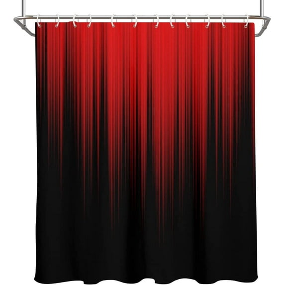 Red and Black Shower Curtain Ombre Vintage Burgundy Standard Stripe Pattern Gradient Dark Simple Style Elegant Extra Wide Home Bathroom Decor Bathtub Set, 72x72, Modern