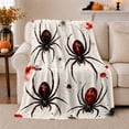 thumbnail image 1 of Red Black Spiders with Ink Splashes and Thin Web Lines, Creepy Halloween Art Style for Spider Lovers, Warm Flannel Blanket for Living Room and Bedroom, Halloween Gift, Home Decor, 1 of 9
