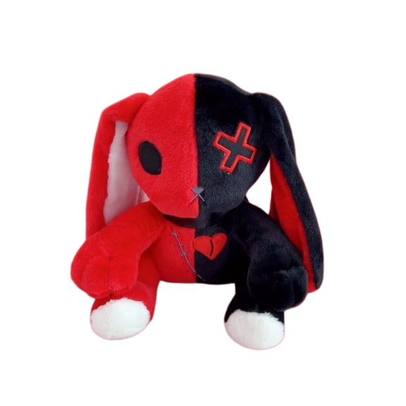 Red Black Split Patchwork Bunny Stuffed Animal Cute Stuffed Creature Rabbit Plush Toy For Bedroom Comfort(Red-25cm)