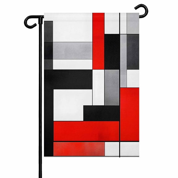 Red Black Squares Garden Flags for Outside Abstract Geometric Art Double Sided Yard Flags Outdoor House Decoration, Small 12X18 Inch,