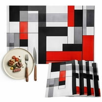 Red Black Squares Placemat of 1 PC, Abstract Geometric Art Table Mats Washable Heat-Resistant Non-Slip Place Mats for Kitchen Dinner Table Indoor Outdoor Decor,13x19 Inch