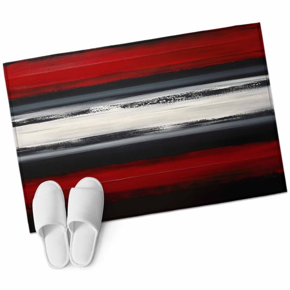 Red And Black Strip Area Rug 2x3ft Classic Modern Art Non-Slip Washable Square Rugs Soft Felt Indoor Floor Mat for Bedroom Kitchen Living Room Bathroom