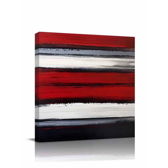 Red And Black Strip Canvas Wall Art, Classic Modern Art Abstract Framed Wall Decor Modern Artwork Prints Painting for Living Room, Bedroom, Kitchen & Cafe Decor 8x8 Inch