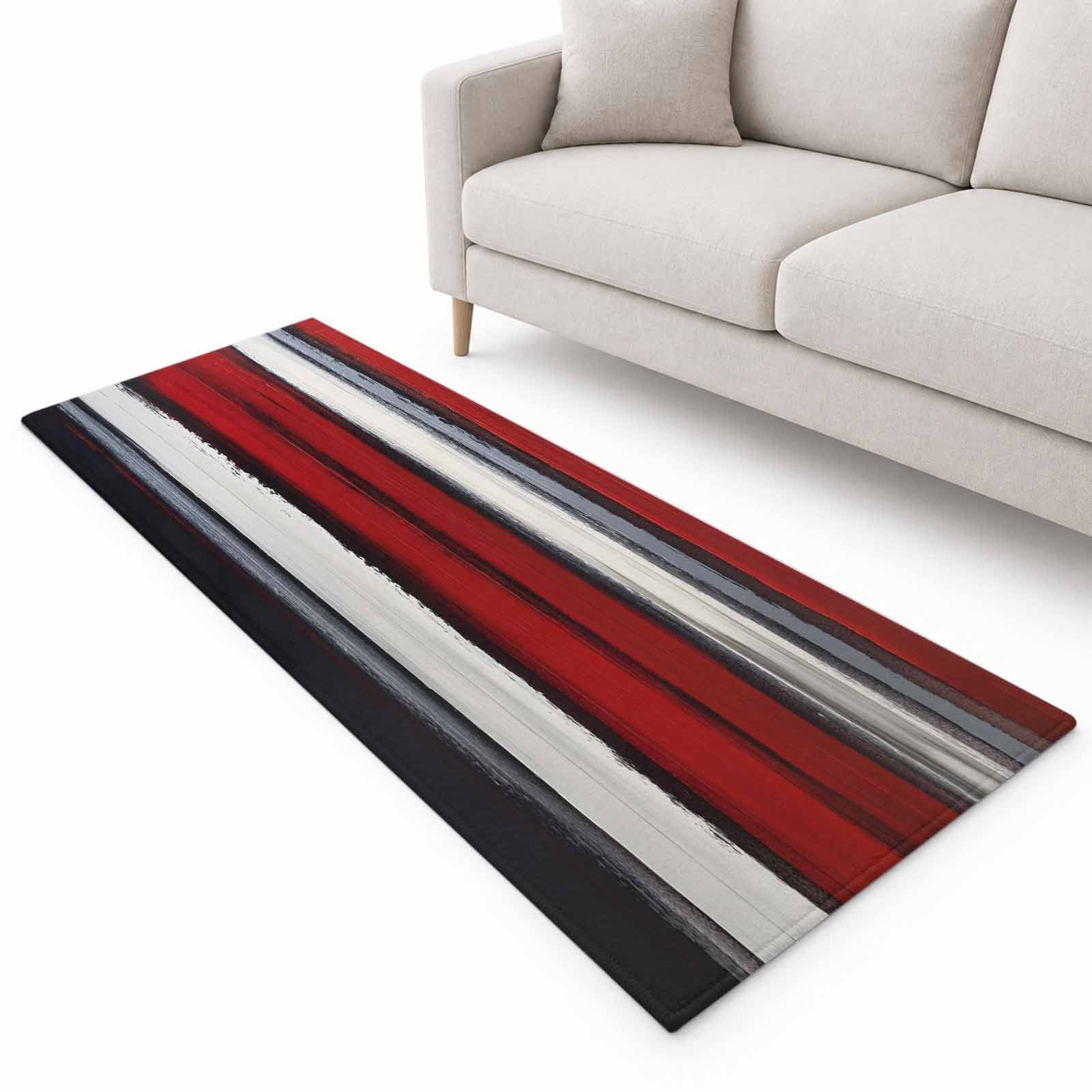 Red And Black Strip Runner Rug 2'x6', Classic Modern Art Soft Mat Non ...