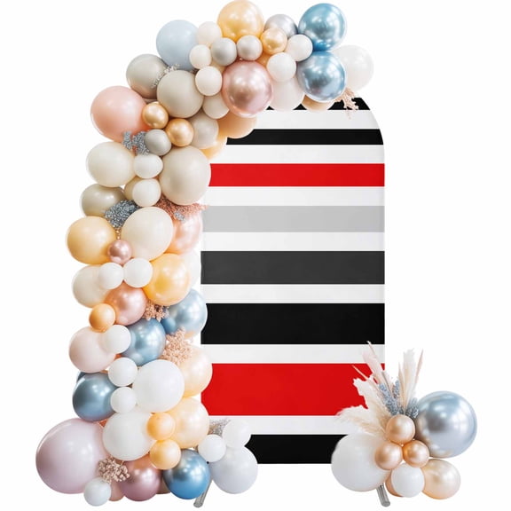 Red Black Stripe Arch Backdrop Cover 6Ft, Wedding Arch Covers Stretchy Backdrop, Modern Abstract Coarse Striped Fitted 2 Sided Arched Photo Background for Birthday Party Decorations