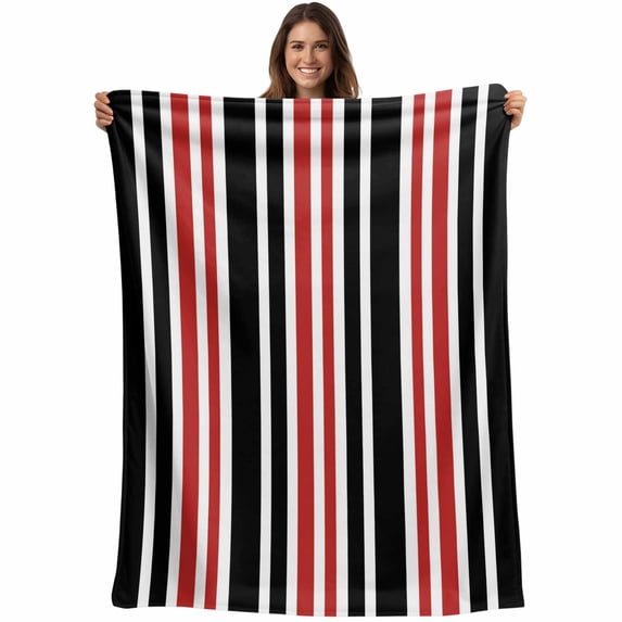 Red Black Stripe Blanket Soft Cozy Warm Twin Blanket for Bed, Plush Fuzzy Flannel Fleece Blankets for Sofa, Farmhouse Minimalist Striped Throw Blankets for Couch, Lightweight Gifts for Men, 60"x80"