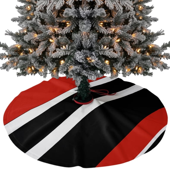 Red Black Stripe Christmas Tree Skirt 48 Inches, Geometric Simple Color Line Xmas Trees Skirt Mat Cover Decorations for Holiday Party Indoor Outdoor