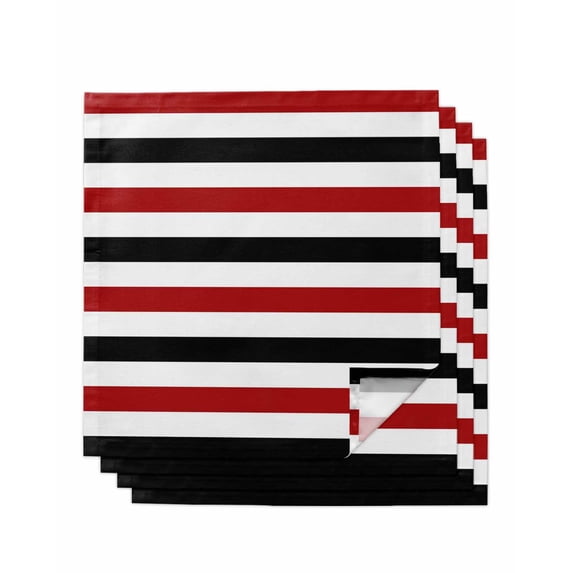 Red Black Stripe Cloth Napkins Set of 4 Reusable Dinner Napkins, Farmhouse Watercolor Modern Geometric Cocktail Napkin Washable Table Napkins for Wedding/Holiday Party/Baby Shower 20"x20"