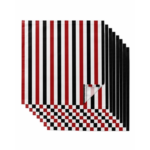 Red Black Stripe Cloth Napkins Set of 8 Reusable Dinner Napkins, Geometric White Vertical Striped Cocktail Napkin Washable Table Napkins for Wedding/Holiday Party/Baby Shower 20"x20"