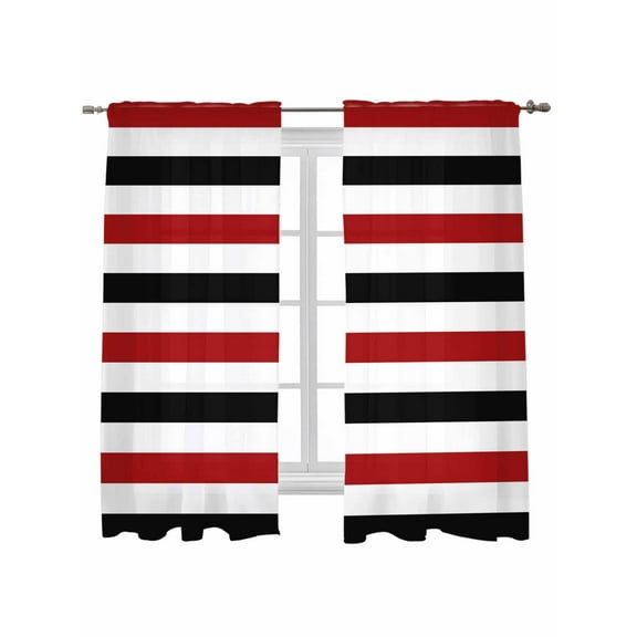 Red Black Stripe Curtains 63 Inch Length,Sheer Curtains for Bedroom Living Room Window Farmhouse Watercolor Modern Geometric Rod Pocket Drapes Kitchen Curtains Small Half Window 42"x63" 2 Panels