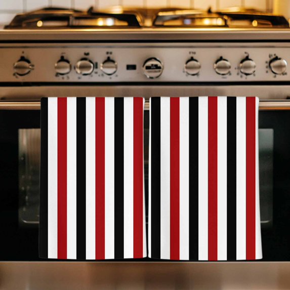Red Black Stripe Kitchen Towels Set of 4, Geometric White Vertical Striped Absorbent Dish Towels for Kitchen, Microfiber Hand Towel, Quick Drying Tea Towel for Cleaning Decorative Dishcloths