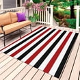 thumbnail image 1 of Red Black Stripe Outdoor Rug 5x7 Ft, Non Slip Washable Area Rug, Farmhouse Watercolor Modern Geometric Patio Rugs Carpet Runner, Large Floor Mat for Indoor/Outdoor Deck Porch Camping, 1 of 8