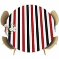 thumbnail image 1 of Red Black Stripe Round Tablecloth, Fitted Table Cover with Elastic for 55"-60" Round Tables, Geometric White Vertical Striped Table Cloth Outdoor Indoor Dinning Party Waterproof Tablecloths, 1 of 7