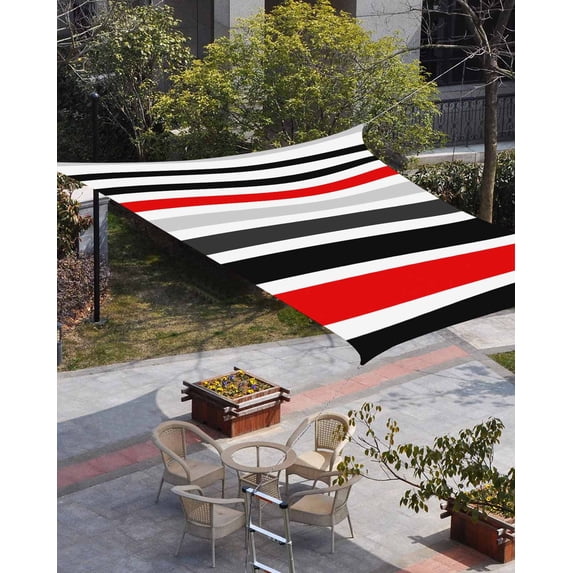 Red Black Stripe Sun Shade Sail 8'x10' Rectangle Outdoor Shade Canopy, Modern Abstract Coarse Striped Porch Shades Outdoor Sun Blocking Screen, Sunshade Cloth Covers for Patio/Deck/Garden