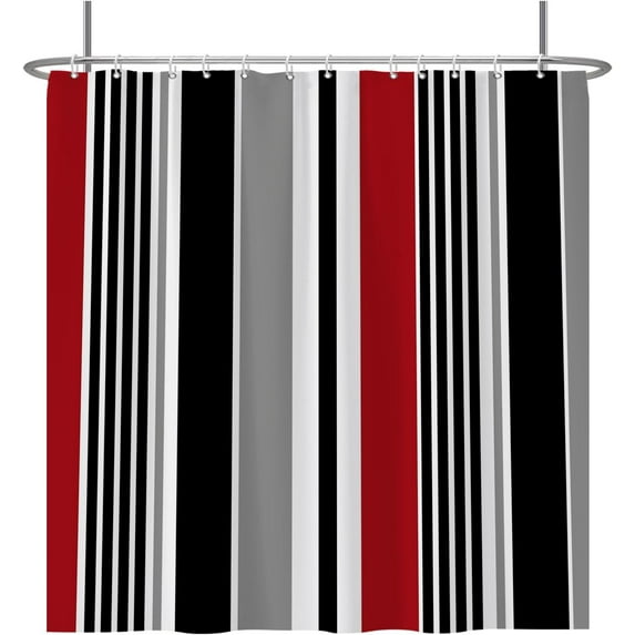 Red and Black Striped Shower Curtain Fashion Minimalism Gray Simple Line Decorative Artistical Shower Curtains for Home Bathtubs Bath Polyester Waterproof with Hooks 72x72 Inches
