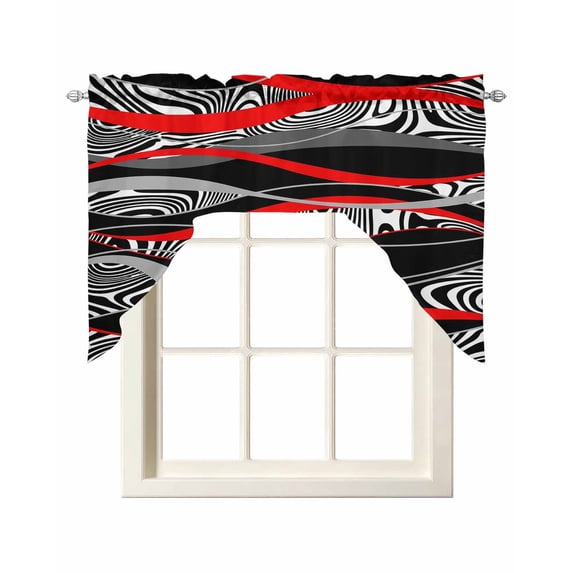 Red Black Stripes Swag Valances for Windows, Small Curtains Drapes, Modern Gradient Abstract Lines Art Kitchen Window Curtains Over Sink Window Treatment Valance for Bedroom/Bathroom 56"x36"