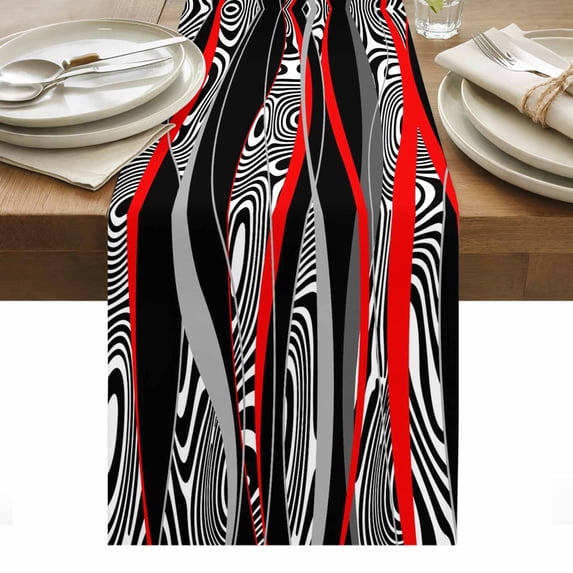 Red Black Stripes Table Runner - 36 Inch Long, Kitchen Dining Table Runner Dresser Scarves, Modern Gradient Abstract Lines Art Farmhouse Decor for Coffee Tables Wedding Party Banquet