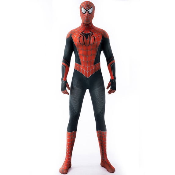 Red Black Superhero Spider Bodysuit Costume with Chest Emblem for Adult Halloween Comic Con Cosplay Outfit M