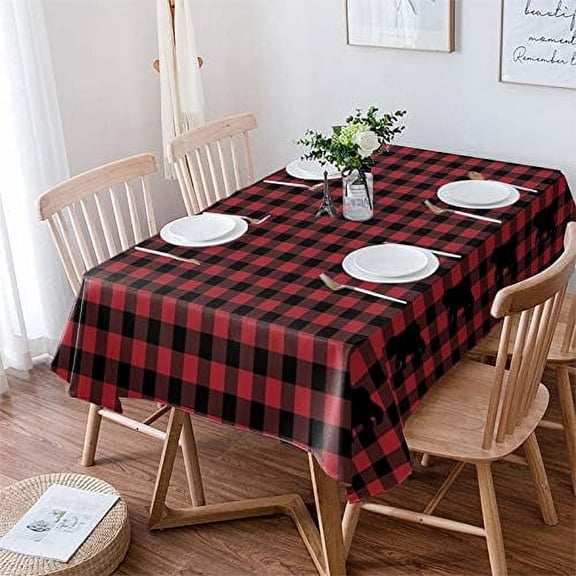 Red and Black Tablecloth Rectangle/Oval Buffalo Plaid Bear Table Cloth Outdoor Waterproof Red and Black Tablecloths for Party Picnic Indoor Table Cover for Dining/Kitchen 60x84inch