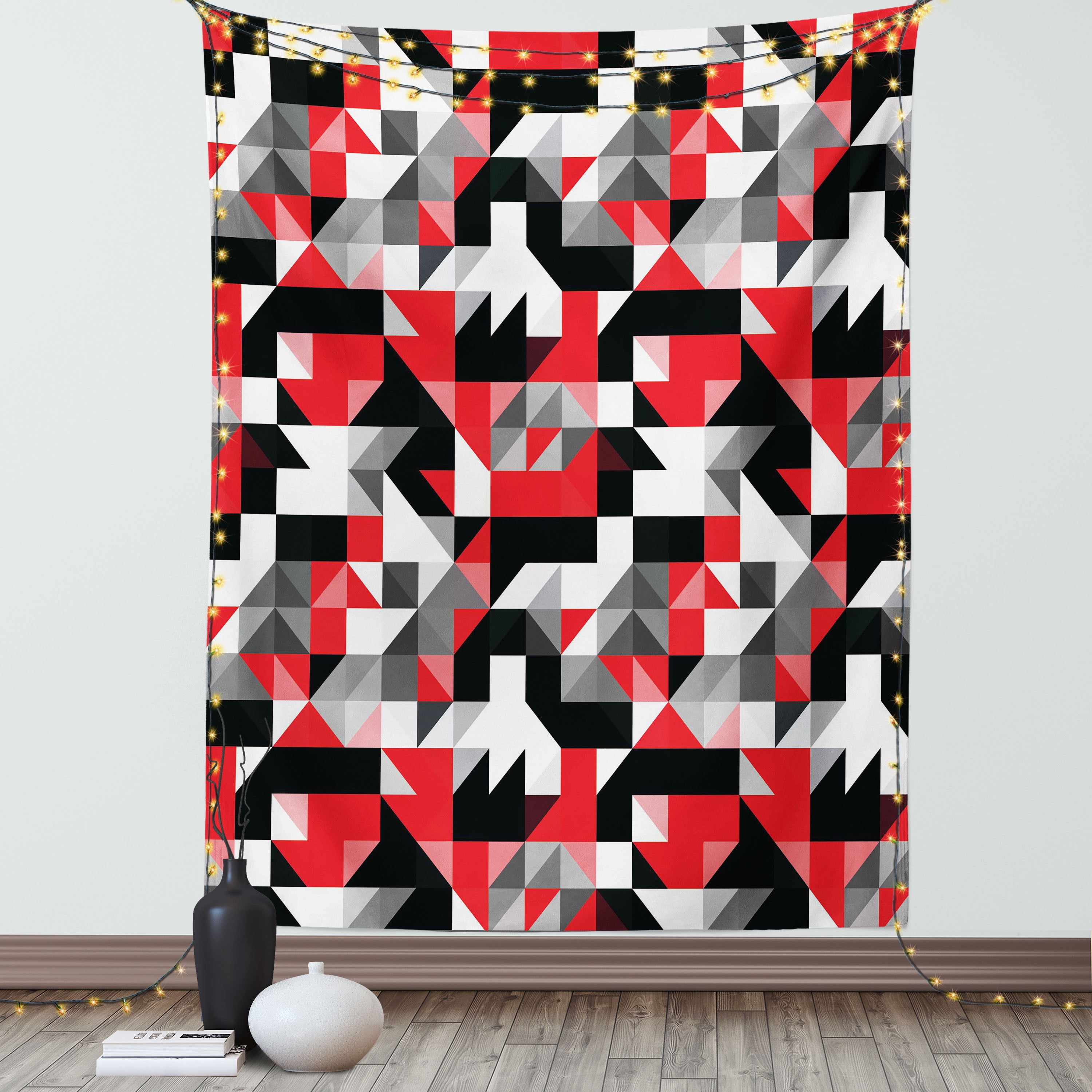Red and Black Tapestry, Abstract Geometric Half Triangles Squares Maze  Inspired Image, Wall Hanging for Bedroom Living Room Dorm Decor, 60W X 80L  Inches, Charcoal Grey and White, by Ambesonne - Walmart.com, image size:3000x3000