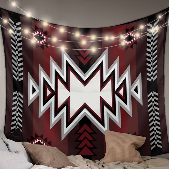 Red Black Tapestry for Bedroom Wall Hanging Tapestry, Southwest Geometric Aztec Farmhouse Tribal Ceiling Backdrop Tapestries Poster Blanket Wall Decor for Teens Room Living Room Dorm 59" x 79"