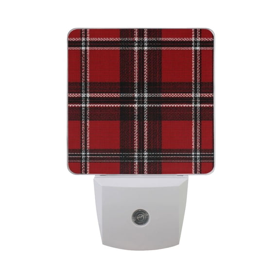 Red Black Tartan Plaids Fabric Texture LED Night Light Sensor Lamp Plug-in Adjustable Brightness 2 Pack