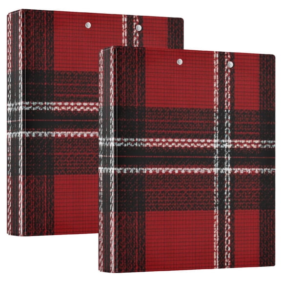 Red Black Tartan Plaids Fabric Texture Round Ring Binder 3 Rings 1.5" Capacity File Storage for A4 Size 1 Pack