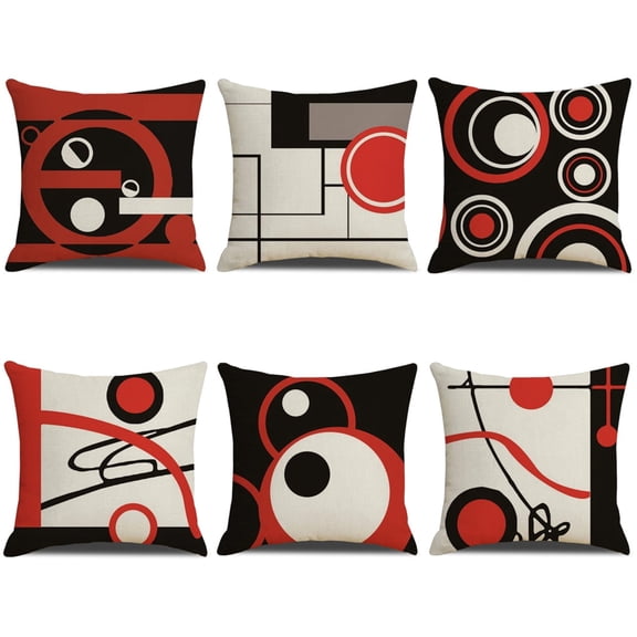Red and Black Throw Pillow Covers 18x18 ,Grey Modern Abstract Pillowcases,Gray Geometric Circle Pattern Decor for Sofa Couch Living Room Bedroom Home Outdoor