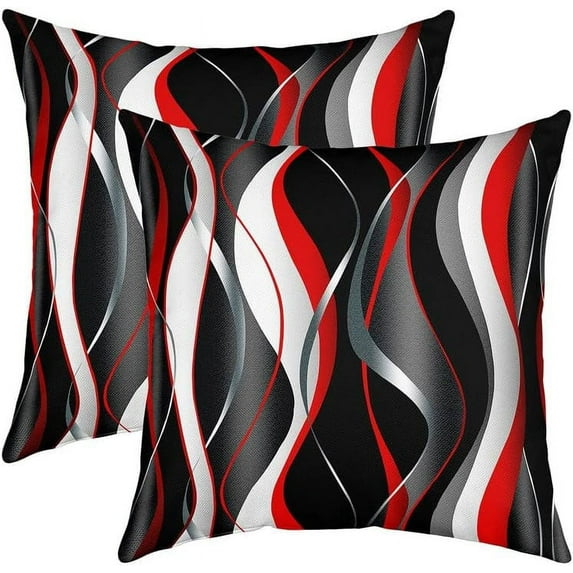 Red and Black Throw Pillow Covers 20"x20" Set of 2 Geometry Striped Lines Cushion Covers for Couch Sofa Modern Abstract Art Pillowcases Outdoor Bedroom Living Room Home Decor Geometric Pillows Covers