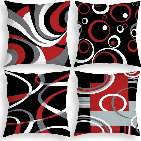 Red and Black Throw Pillow Covers 20x20 Inches Set of 4 Decor Decorative Throw Pillow Cover Abstract Modern Geometric Square Cushion Cases for Sofa Bed Couch