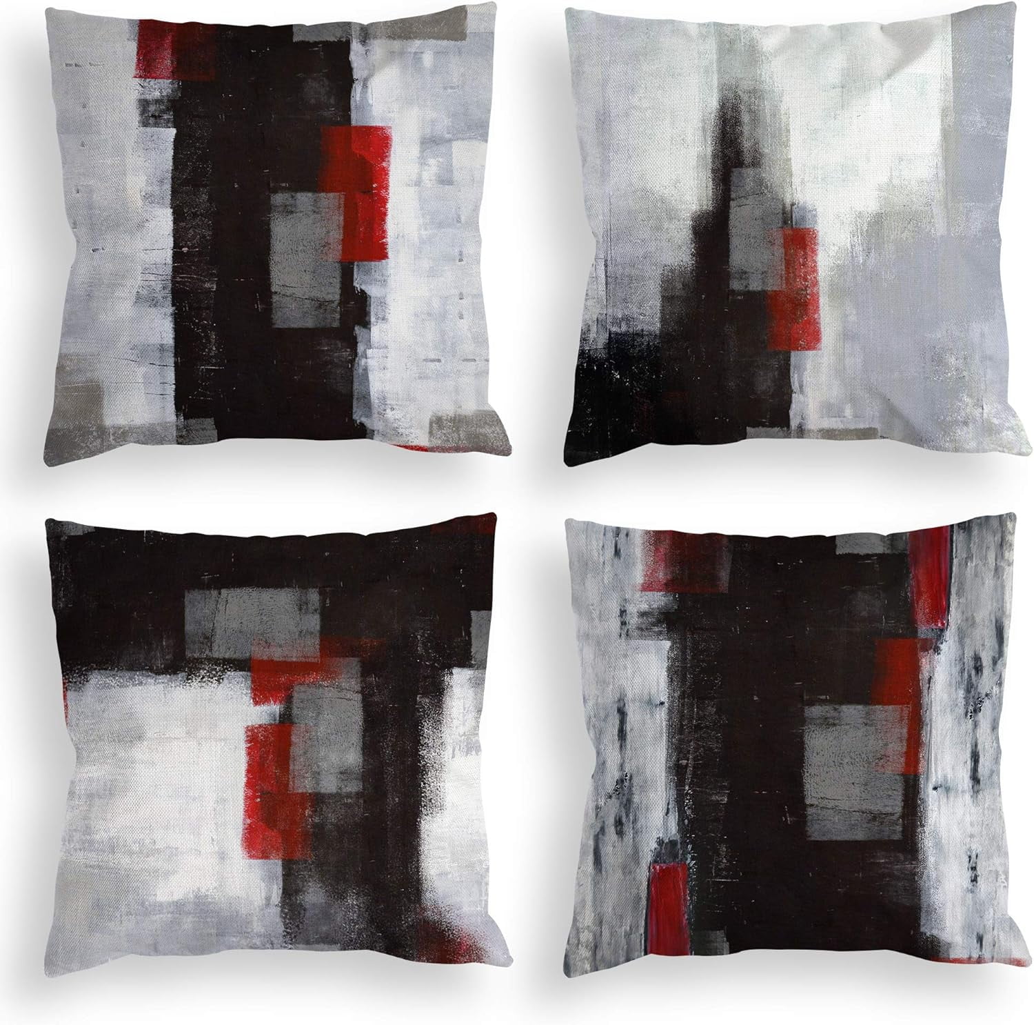 Red and Black Throw Pillow Covers Set of 4 18x18 Inch Grey Abstract Art Painting Decorative Cushion Covers for Sofa Bedroom Living Room D茅cor Create a Stunning Artistic Accent