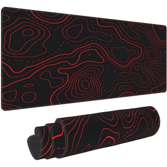 Red Black Topographic Mouse Pad Large Gaming Desk Mat Computer Mousepad XL Long Non-Slip Laptop Keyboard Mat for Office Home Travel Work 31.5"L*11.8"W