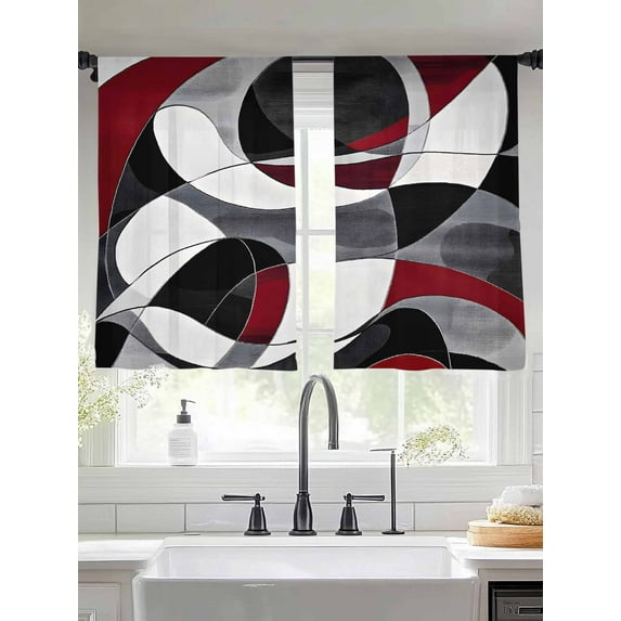 Red Black Twist Art Sheer Curtains 45 Inches Long 2 Panels Classic Match Light Filtering Semi Sheer Window Curtains Drapes for Bedroom Living Room 52"x45"