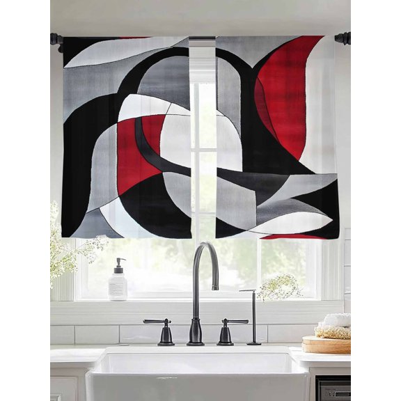 Red Black Twist Art Sheer Curtains 54 Inches Long 2 Panels Classic Match Light Filtering Semi Sheer Window Curtains Drapes for Bedroom Living Room 52"x54"