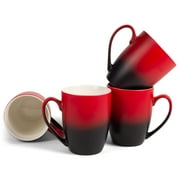 Red Black Two Toned Ombre Matte 12 ounce Ceramic Stoneware Coffee Cup Mug Set 4