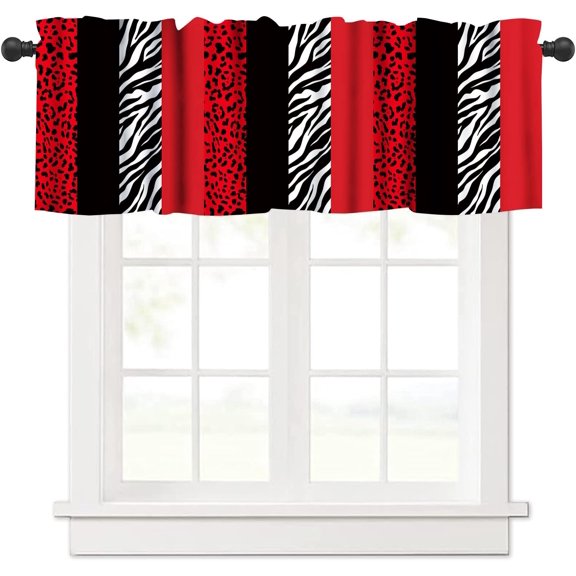 Red Black Valances Curtain Leopard and Zebra Animal Print Kitchen Windows Valances Rod Pocket Window Treatment Short Topper Curtains for Kitchen Living Room 1 Panel,54x18 inch