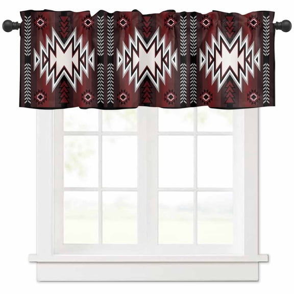Red Black Valances for Windows Farmhouse Kitchen Curtains Valances Rod Pocket Valance Curtains for Kitchen Windows Southwest Geometric Aztec Farmhouse Tribal Window Valances for Bathroom 42"x12"