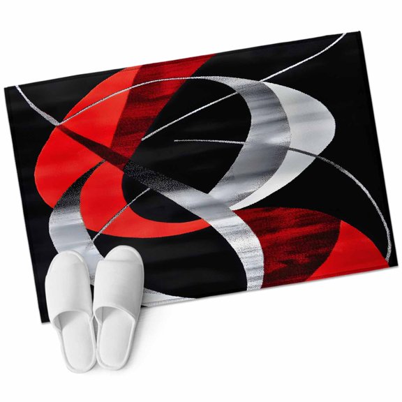 Red Black Wave Area&nbsp;Rug 2x3ft Abstract Retro Non-Slip&nbsp;Washable Square&nbsp;Rugs Soft Felt Indoor Floor Mat for Bedroom Kitchen Living Room Bathroom
