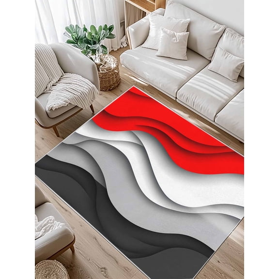 Red Black Waves Area Rug for Bedroom 2.7x5 Ft Abstract Water Ripple Modern Gradient Super Soft fuzzy Throw Rug Non-Slip Fluffy Plush Indoor Floor Carpet for Living Room Nursery Home Decor