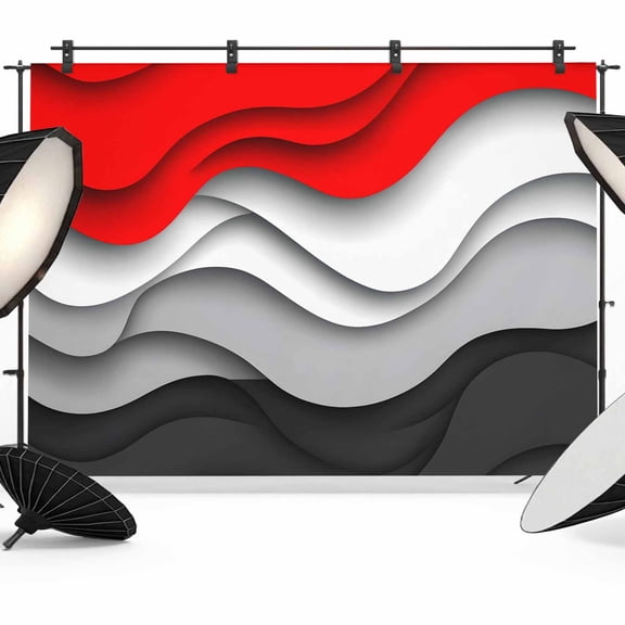 Red Black Waves Backdrop for Photography, Abstract Water Ripple Modern Gradient Photo Backdrop Portrait Background Party Banner Photo Backgrounds for Studio Booth Props, 7x5ft