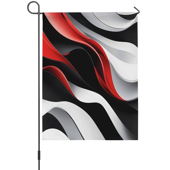 Red Black Waves Garden Flag 12 x 18 Inches, Modern Abstract Art Minimalist Lines Weather Proof Outdoor Patio Flags Double Sided Small Garden Decoration for Yard Outside Home