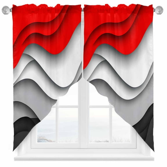 Red Black Waves Swag Valances for Windows 2 Pack Abstract Water Ripple Modern Gradient Swag Kitchen Curtains 36 Inches Long Rod Pocket Short Window Treatment for Kitchen Bathroom 28"x36"