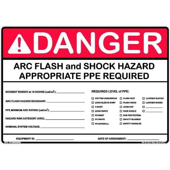 Red Black White ANSI Danger Arc Flash Shock Hazard Appropriate PPE Required Assessment Label Sticker Decal Made in America 10 x 7