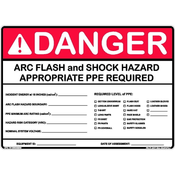 Red Black White ANSI Danger Arc Flash Shock Hazard Appropriate PPE Required Assessment Label Sticker Decal Made in America 5 x 7