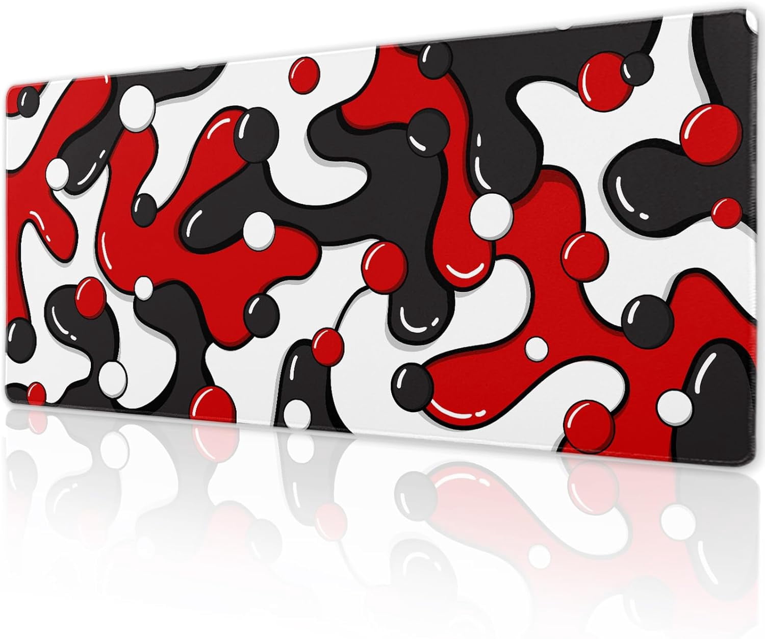 Red Black White Gaming Mouse Pad Desk Pad XL 31.5×11.8 Inch Japanese Anime Geometric Cool Extended Mousepad 30X80cm with Non-Slip Rubber Base Stitched Edge Large Desk Mat for Gamer Office Home Work