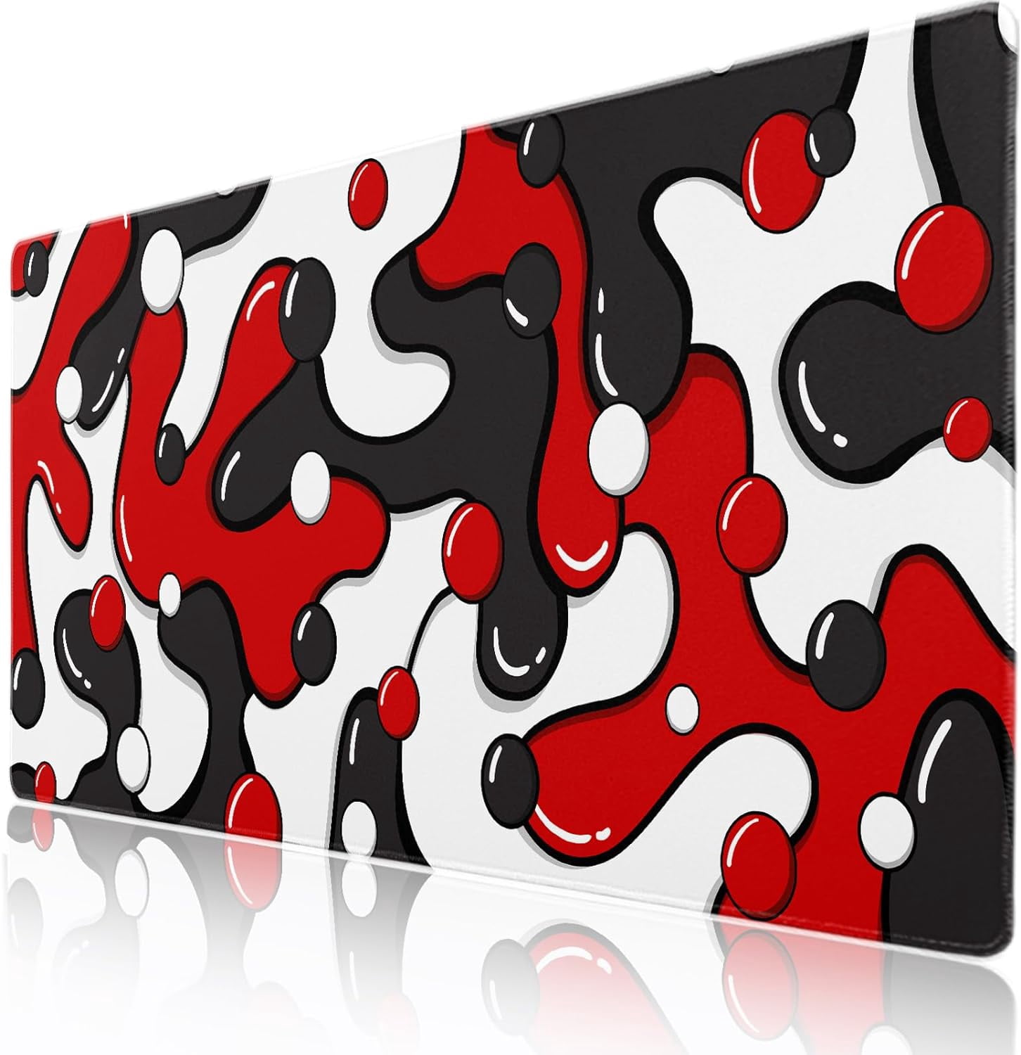 Red Black White Gaming Mouse Pad Desk Pad XXL 35.4×15.7 Inch Japanese Anime Geometric Cool Extended Mousepad 40X90cm with Non-Slip Rubber Base Stitched Edge Large Desk Mat for Gamer Office Home Work