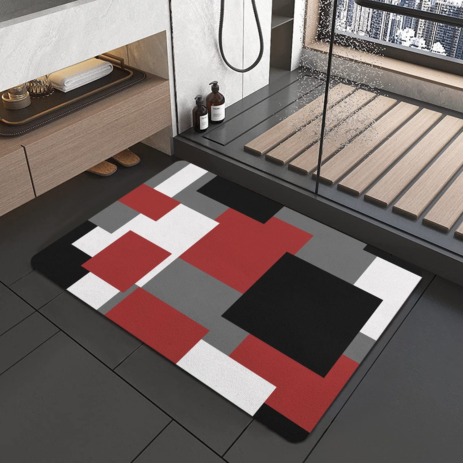Red Black and White Grey Bath Mat 20\, image size:1500x1500