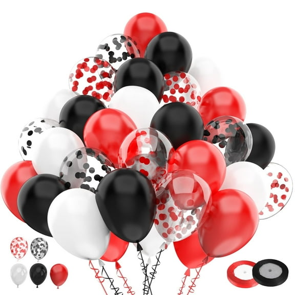 Red Black White Latex Balloons, 100pcs 12 Inch Red Black Glitter Confetti Balloons for Birthday Wedding Baby Shower Graduation Decorations
